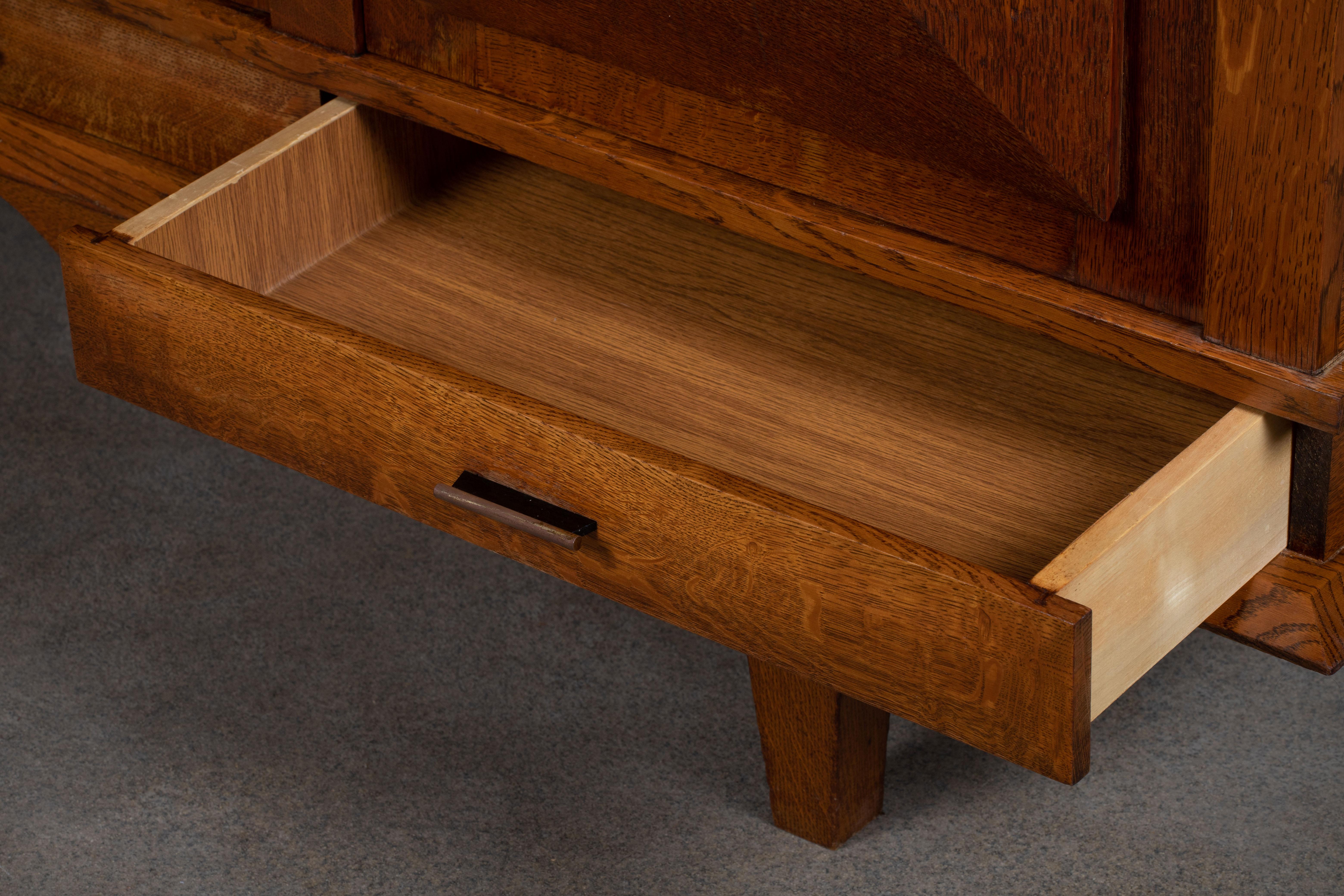 French Art Deco Sideboard Solid Oak, France, 1940s 4