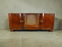 French Art Deco Sideboard, Walnut and Bronze, Vitrine Center, 1940s
