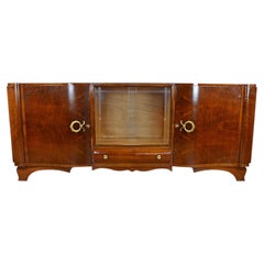 French Art Deco Sideboard, Walnut and Bronze, Vitrine Center, 1940s