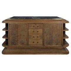 French Art Deco Sideboard, Walnut and Portoro Marble, Brass Trim, 1930s