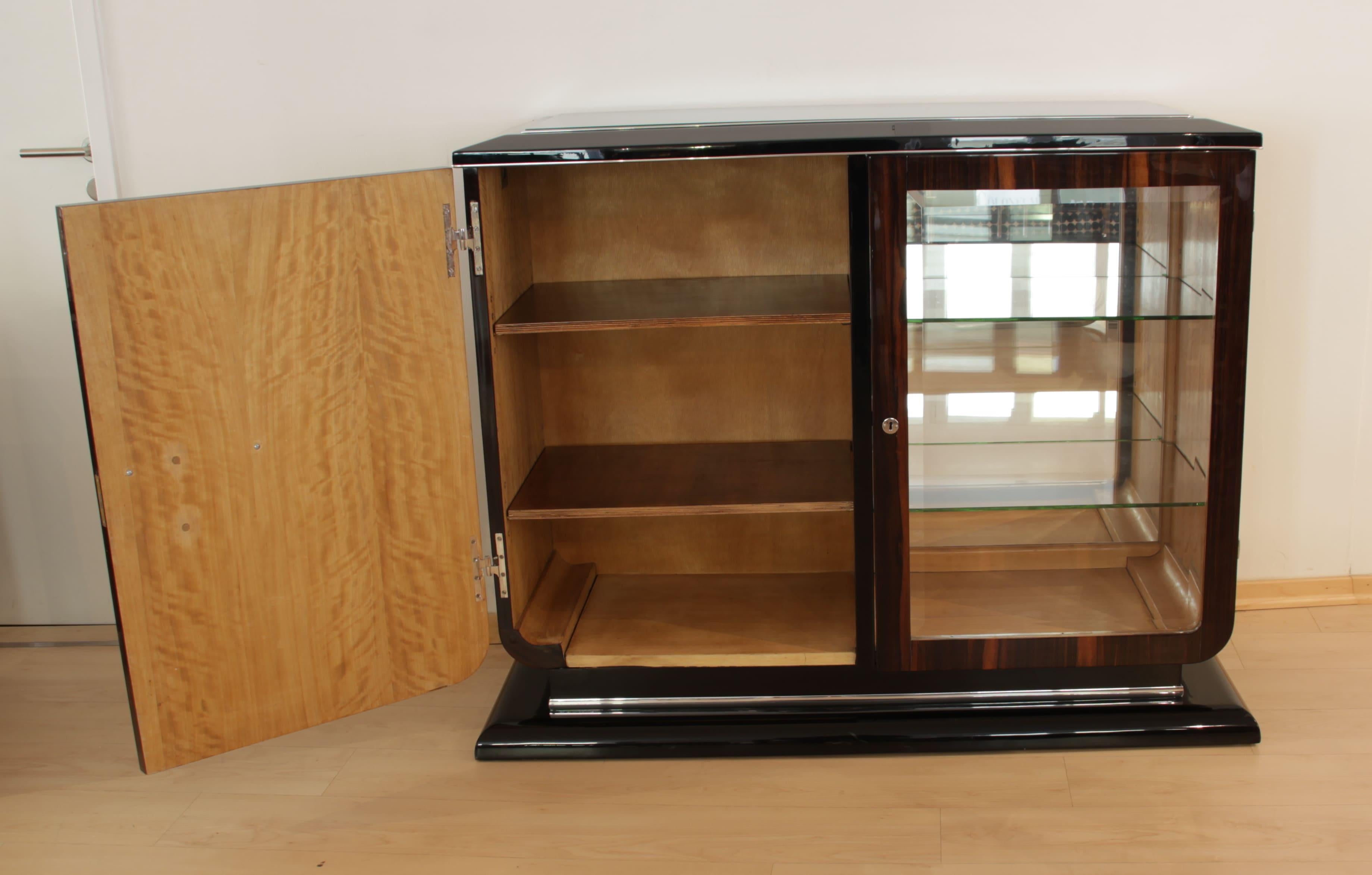 Art Deco Bar Sideboard, Macassar Veneer and Glass, France, circa 1925 1