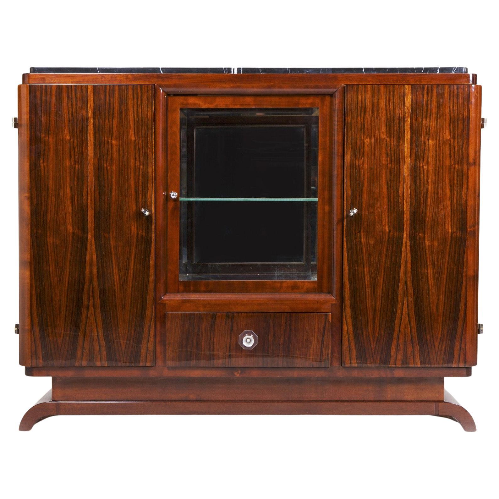 French Art Deco Sideboard with Marble Desk, 1930-1939, Palisander, Restored For Sale