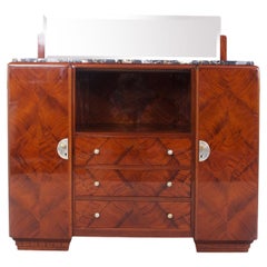 French Art Deco Sideboard with Marble Top and Mirror, 1920s, Mahogany