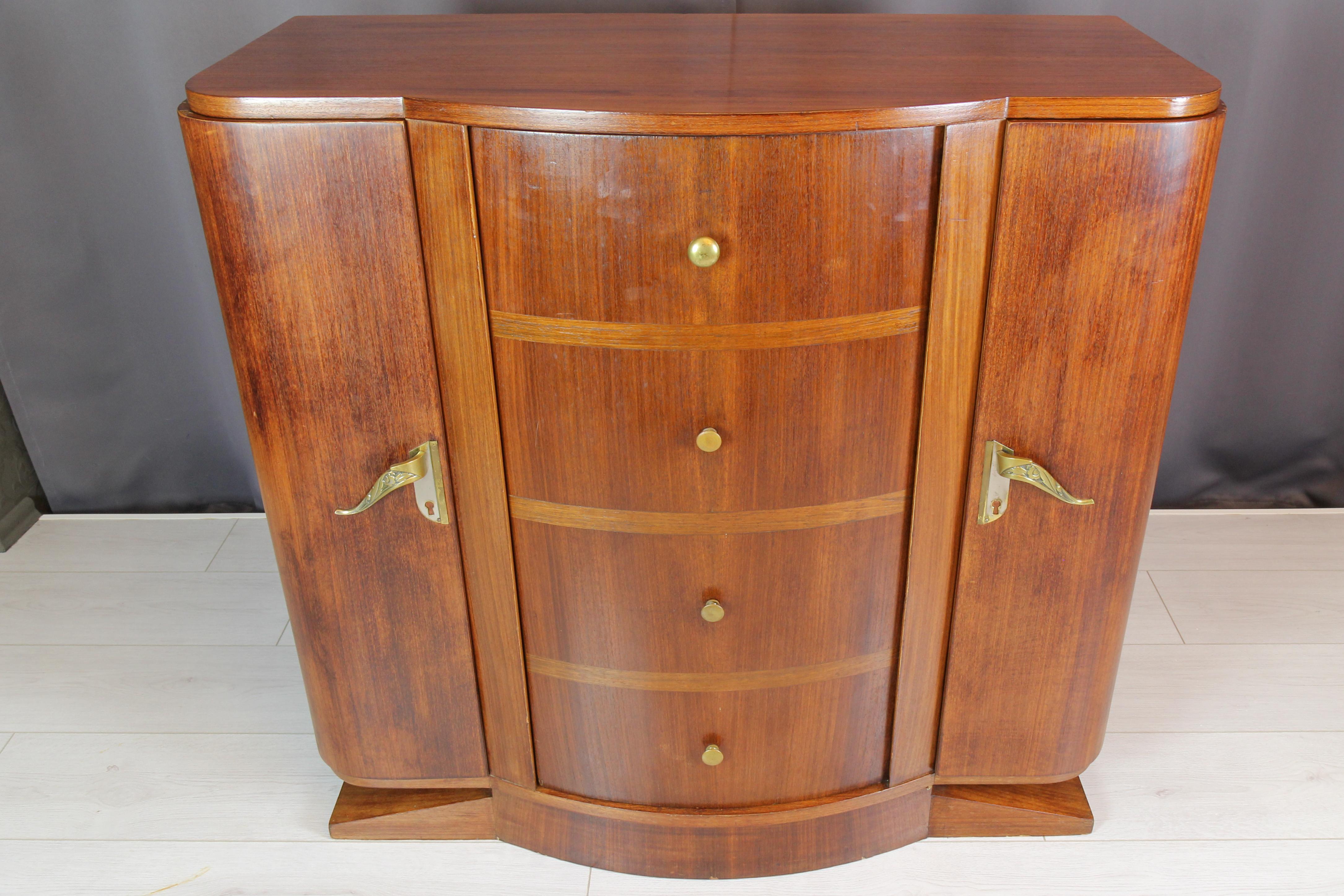 Veneer French Art Deco Sideboard with Radio and Record Player, 1930s For Sale