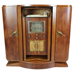 Retro French Art Deco Sideboard with Radio and Record Player, 1930s