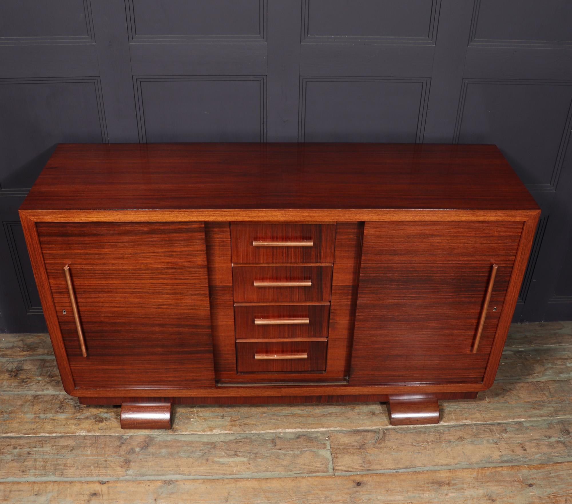 Rosewood French Art Deco Sideboard with Sliding Doors For Sale