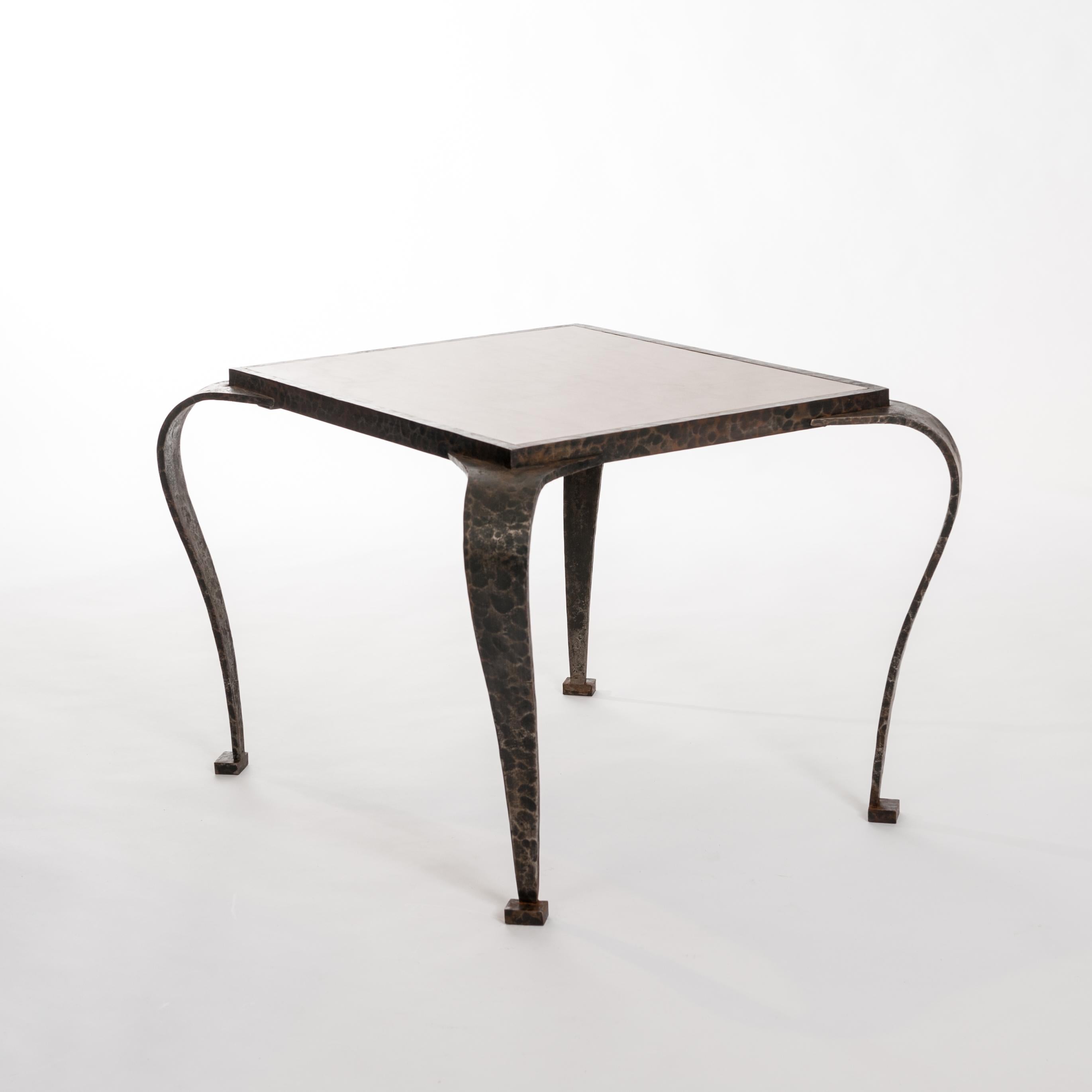 Forged Italian Art Déco Side Table Solid Iron with Marble Top Attributed to V. Ducrot For Sale