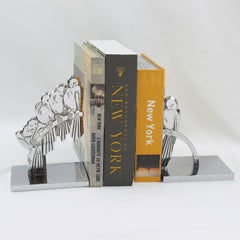 French Art Deco Signed Chrome Metal Bird Bookends