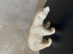 Art déco français - Ours polaire en céramique craquelée signé, années 1930