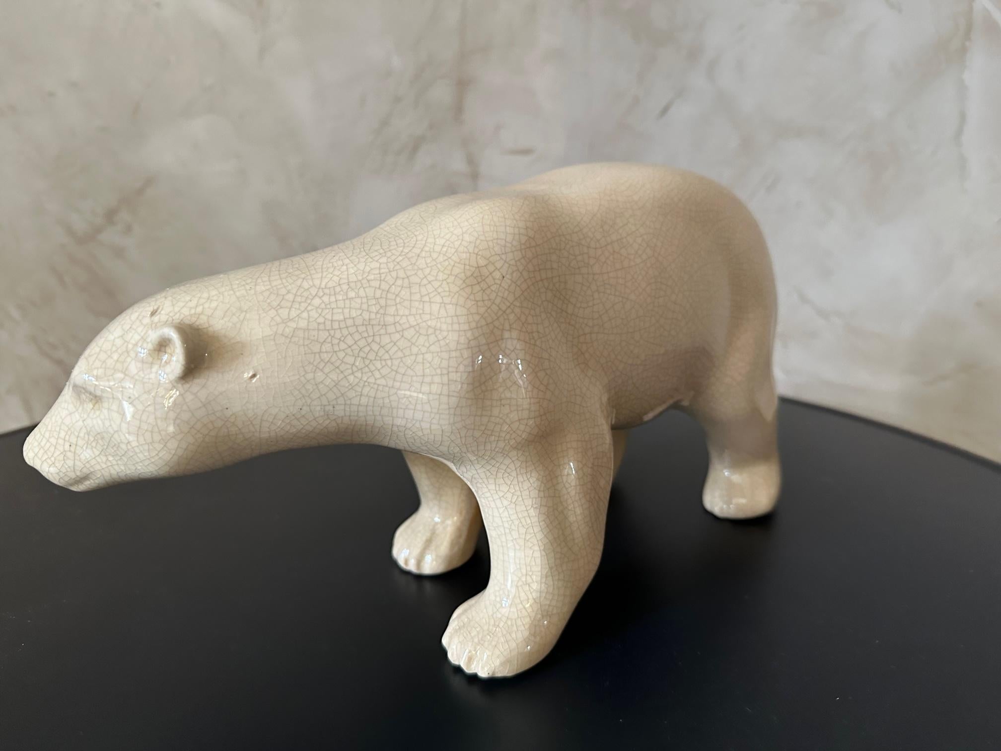 Art Deco French Art deco Signed Cracked Ceramic Polar Bear, 1930s