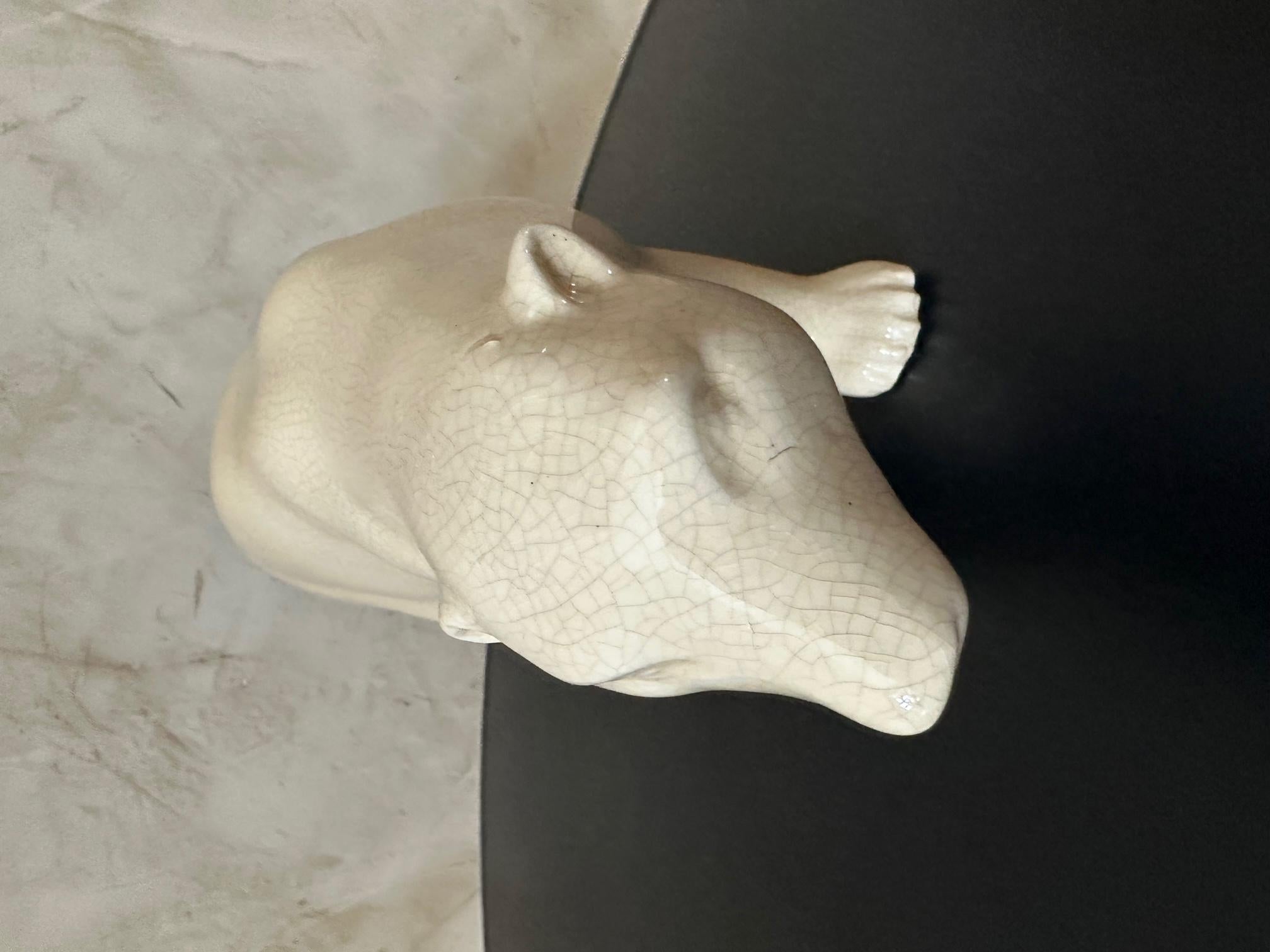 French Art deco Signed Cracked Ceramic Polar Bear, 1930s In Good Condition In LEGNY, FR