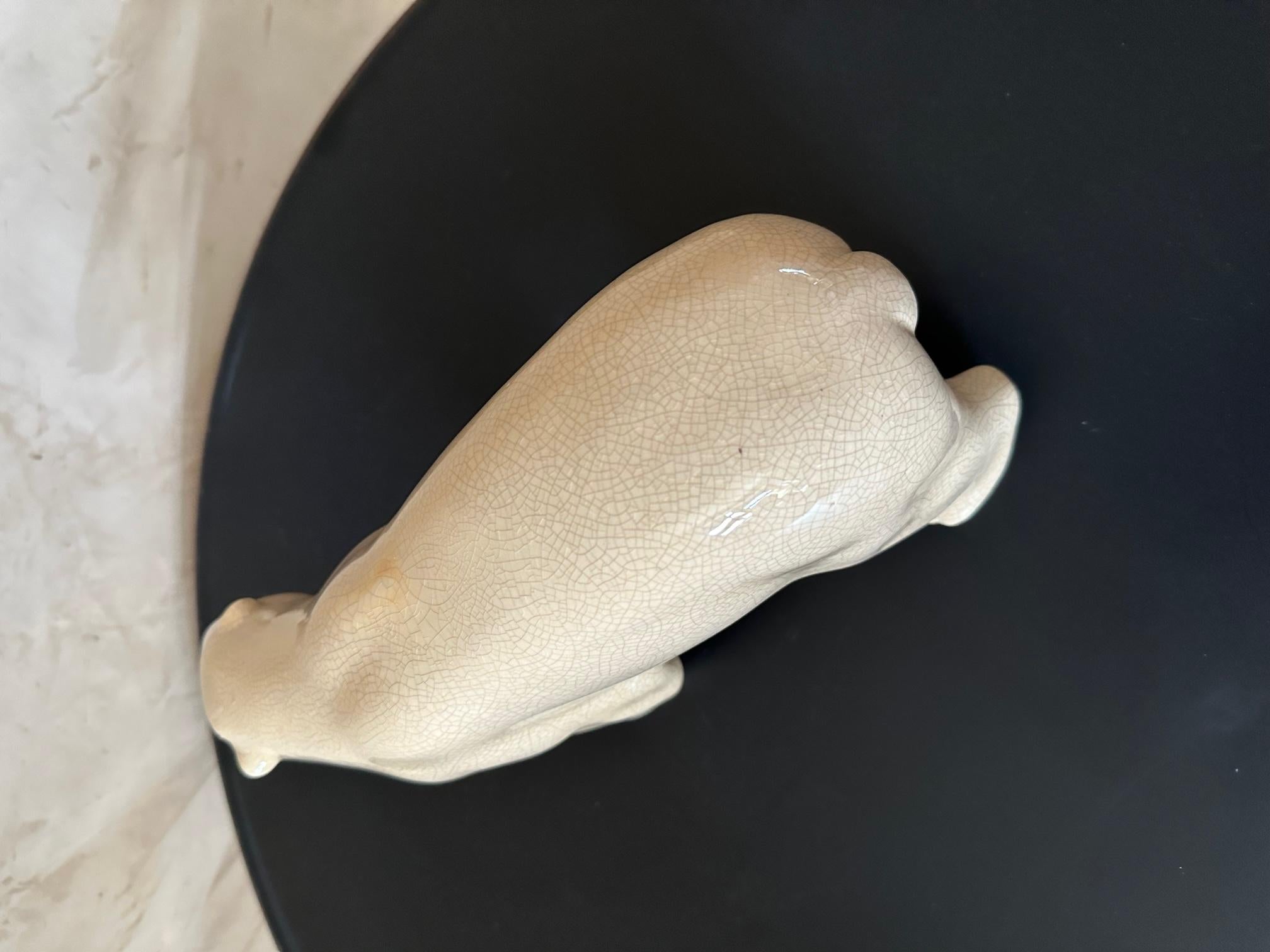 Mid-20th Century French Art deco Signed Cracked Ceramic Polar Bear, 1930s