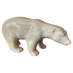 French Art deco Signed Cracked Ceramic Polar Bear, 1930s