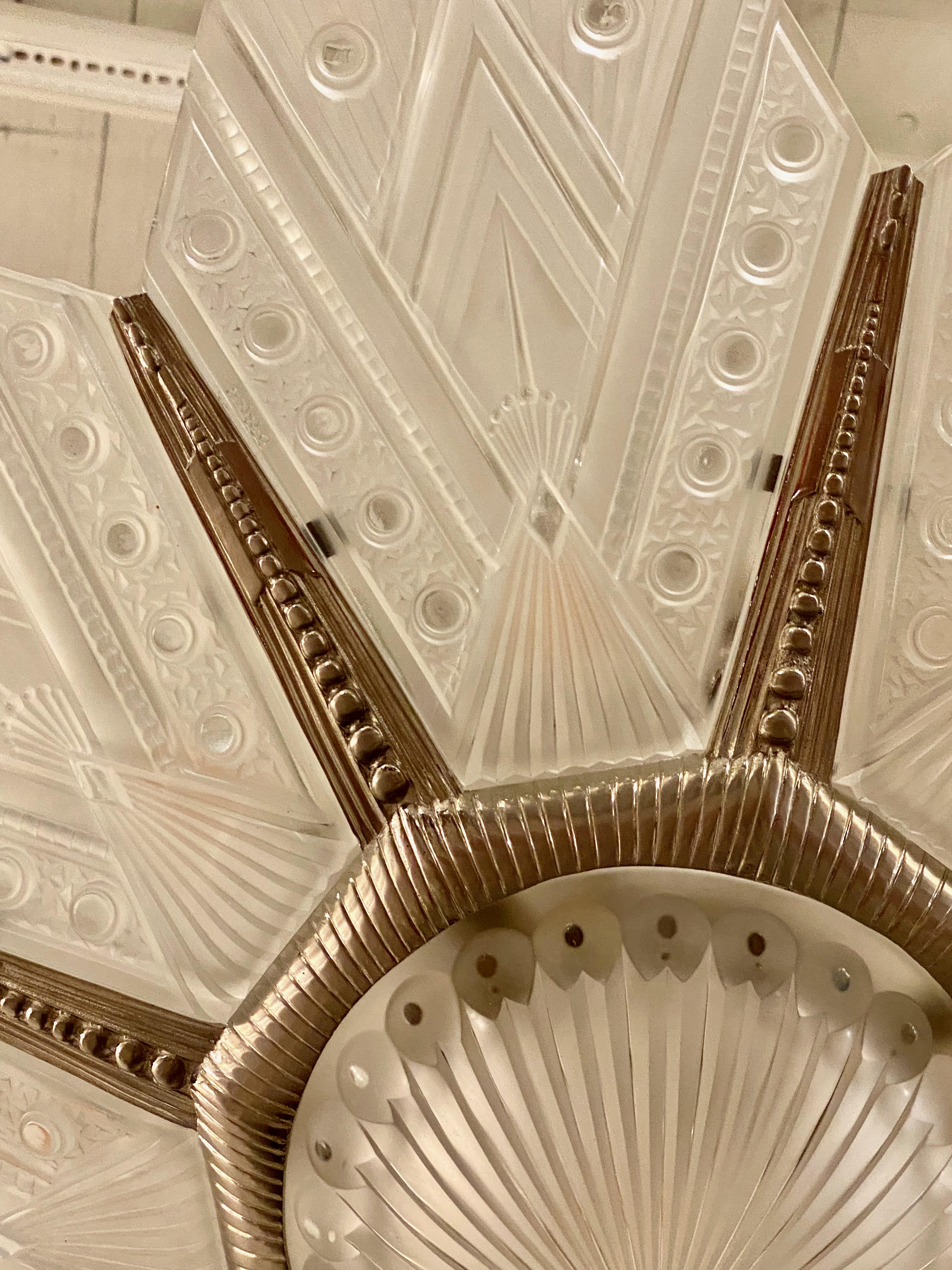 French Art Deco Signed G Leleu Chandelier 2