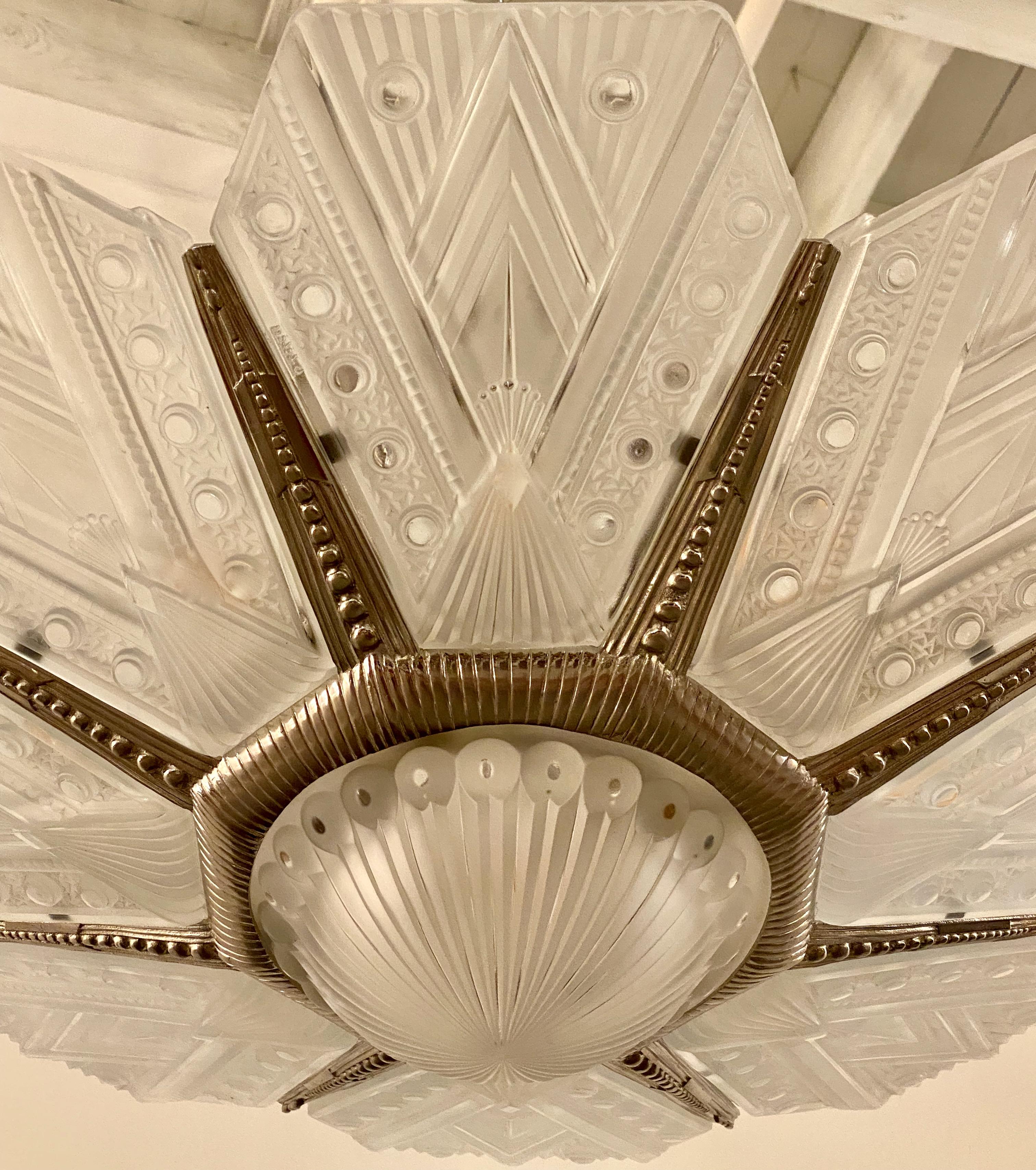 French Art Deco Signed G Leleu Chandelier 3
