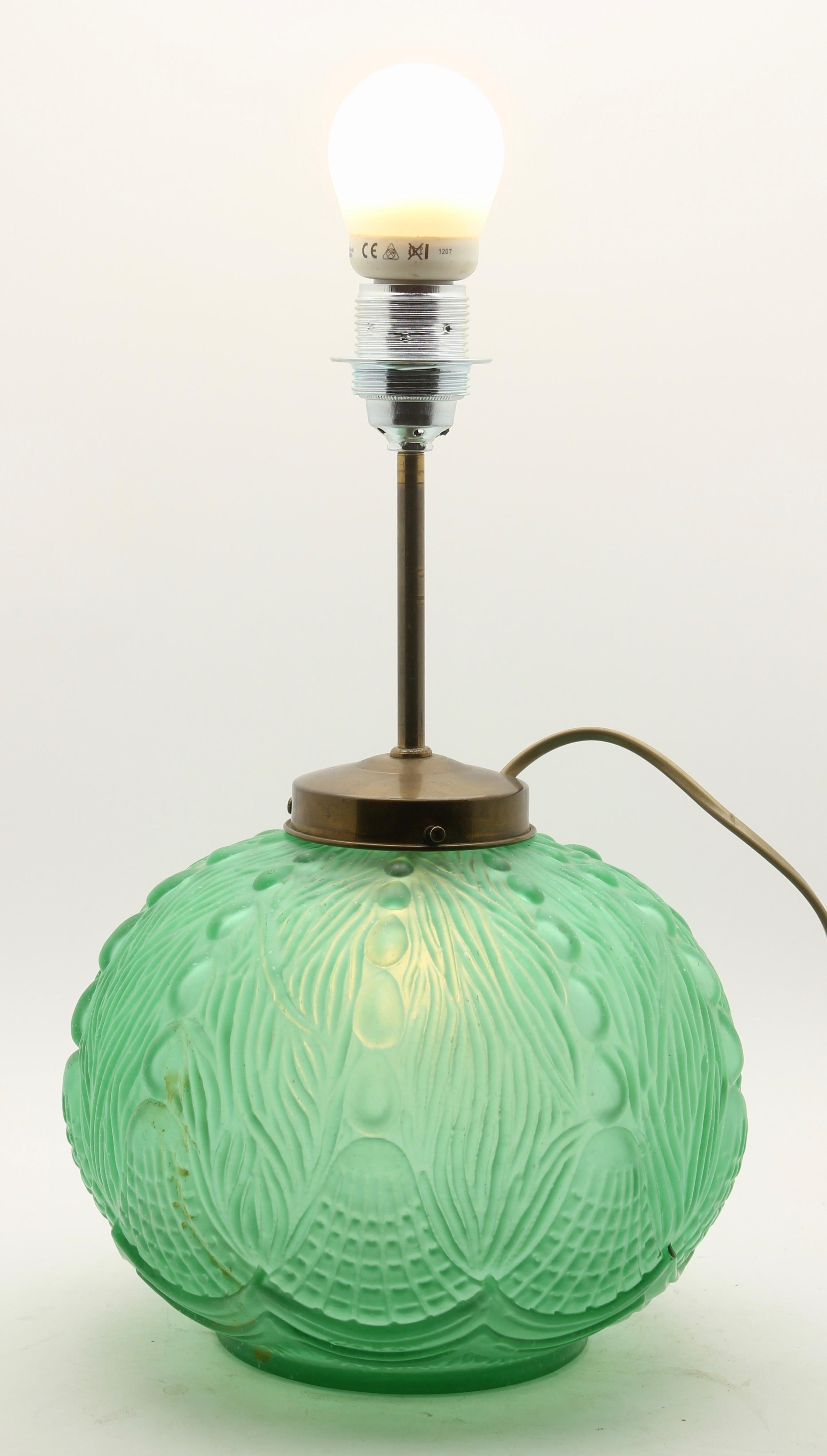 French Art Deco Signed Oreor Art Glass Lamp, 1920s In Good Condition In Verviers, BE
