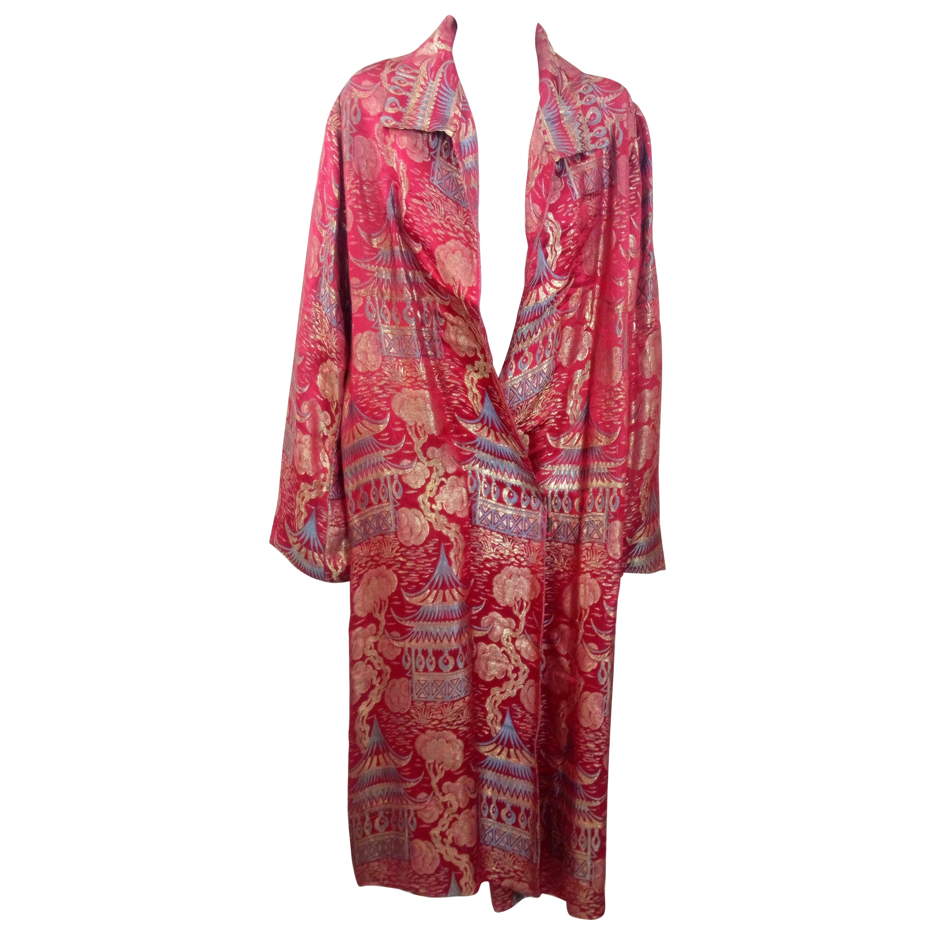 French Art Deco Silk Lame Chinoiserie Opera Coat, Paul Poiret Textile