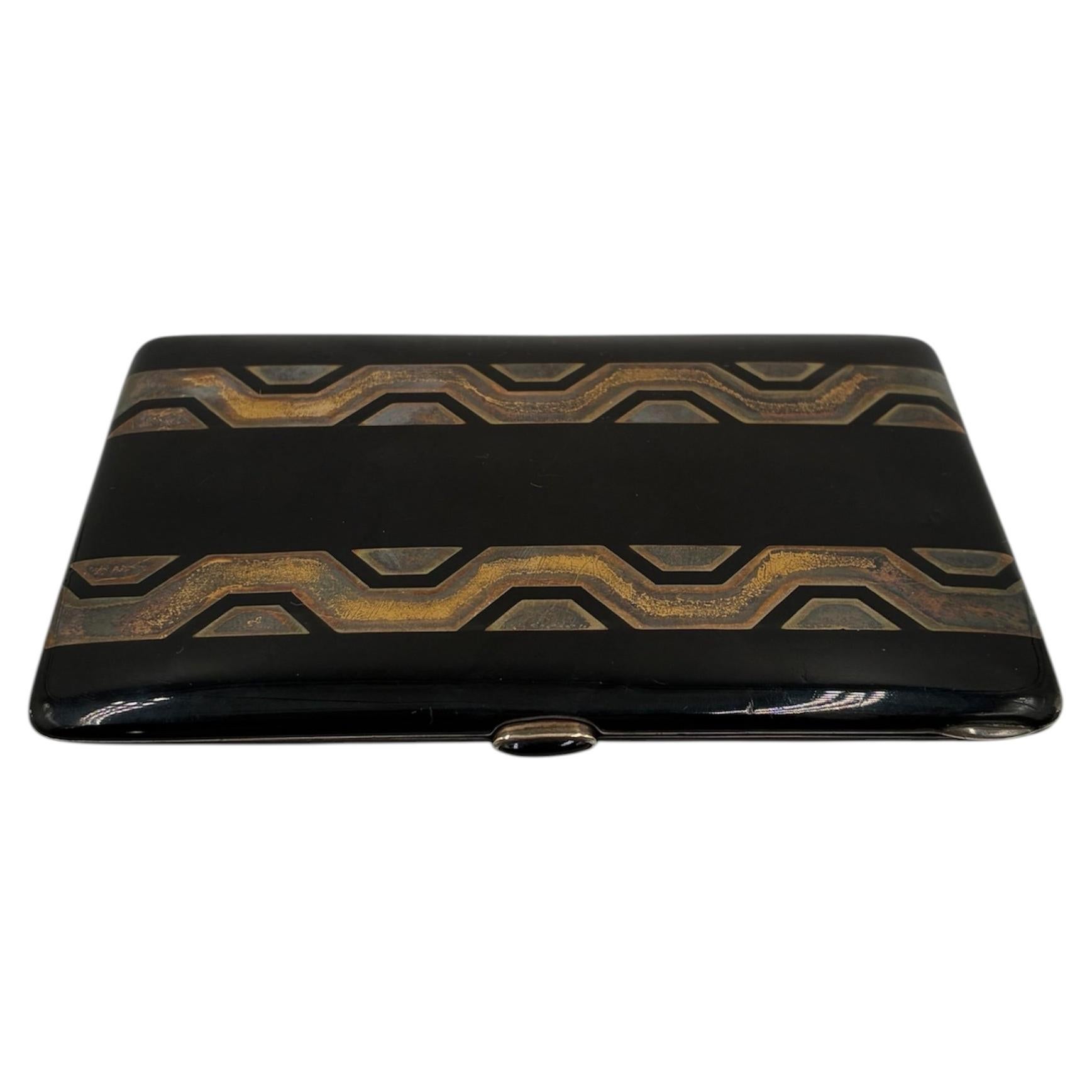 French Art Deco Silver and Black Lacquer Cigarette Box Jean Dunand For Sale