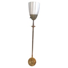 French Art Deco Silver and Brass Fluted Torchiere Floor Lamp