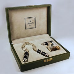 Juego francés Art Déco de plata y laca para servir champán con estuche de Christofle