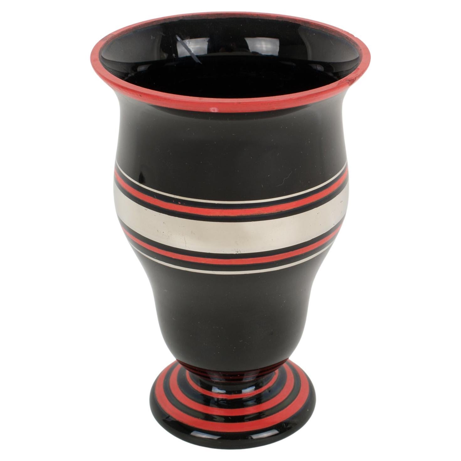 Vase en verre Hyalite doré noir Art Déco, De Rupel Boom, Belgique