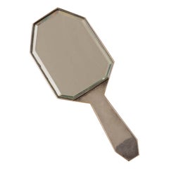 French Art Deco Silver Beveled Hand Mirror