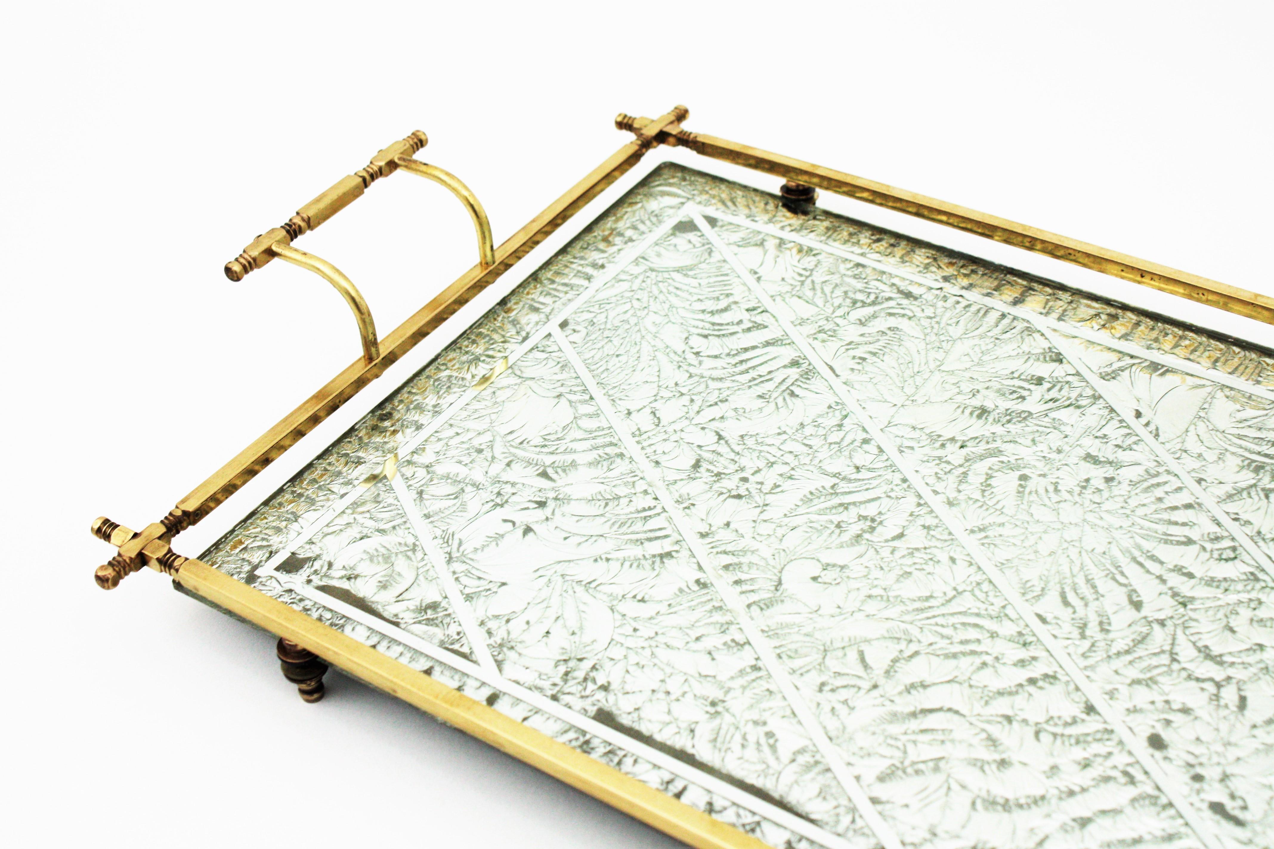 French Art Deco Tray with Handles in Brass, Silver Leaf, and Mirror  4