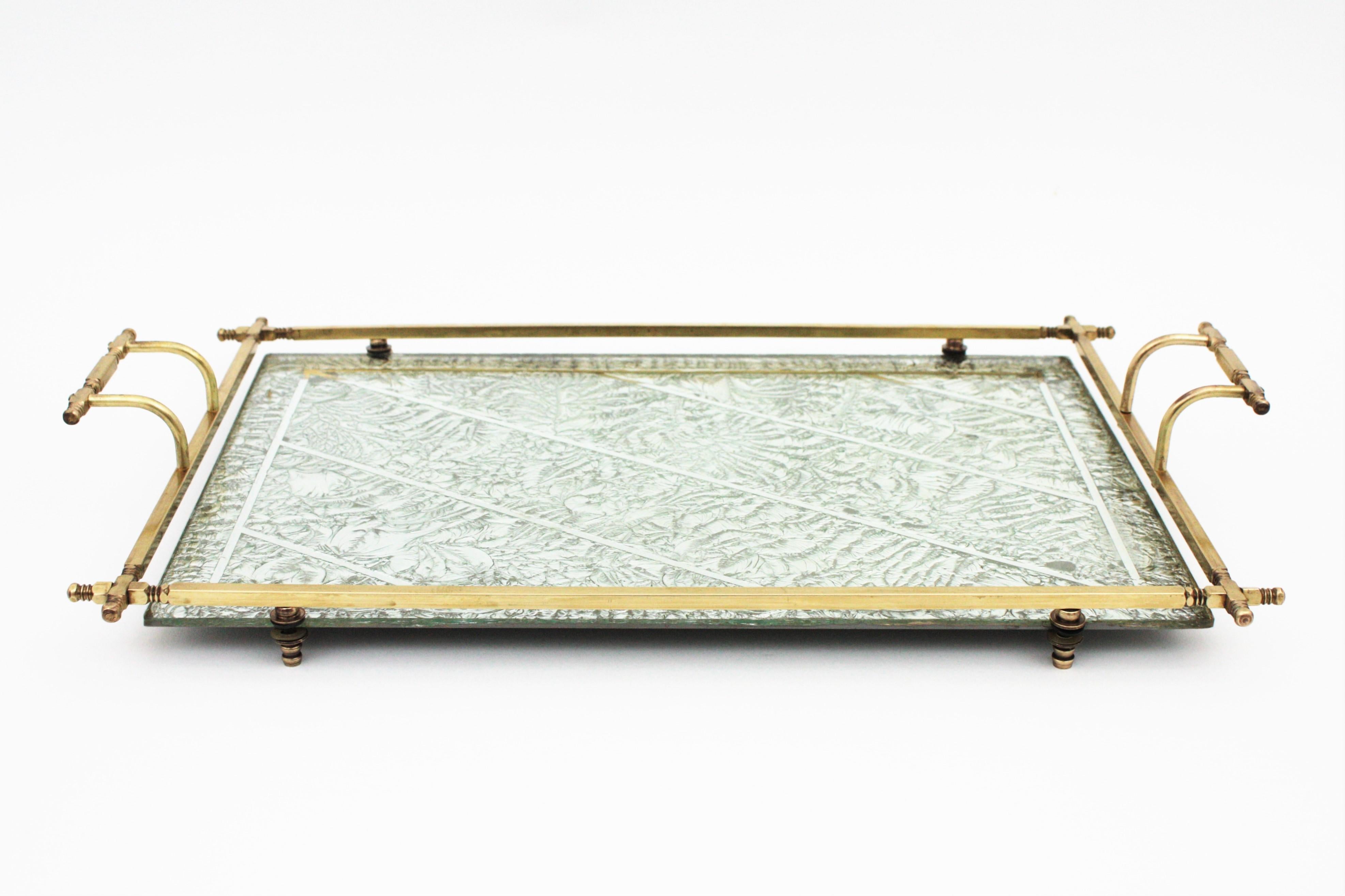 French Art Deco Tray with Handles in Brass, Silver Leaf, and Mirror  6