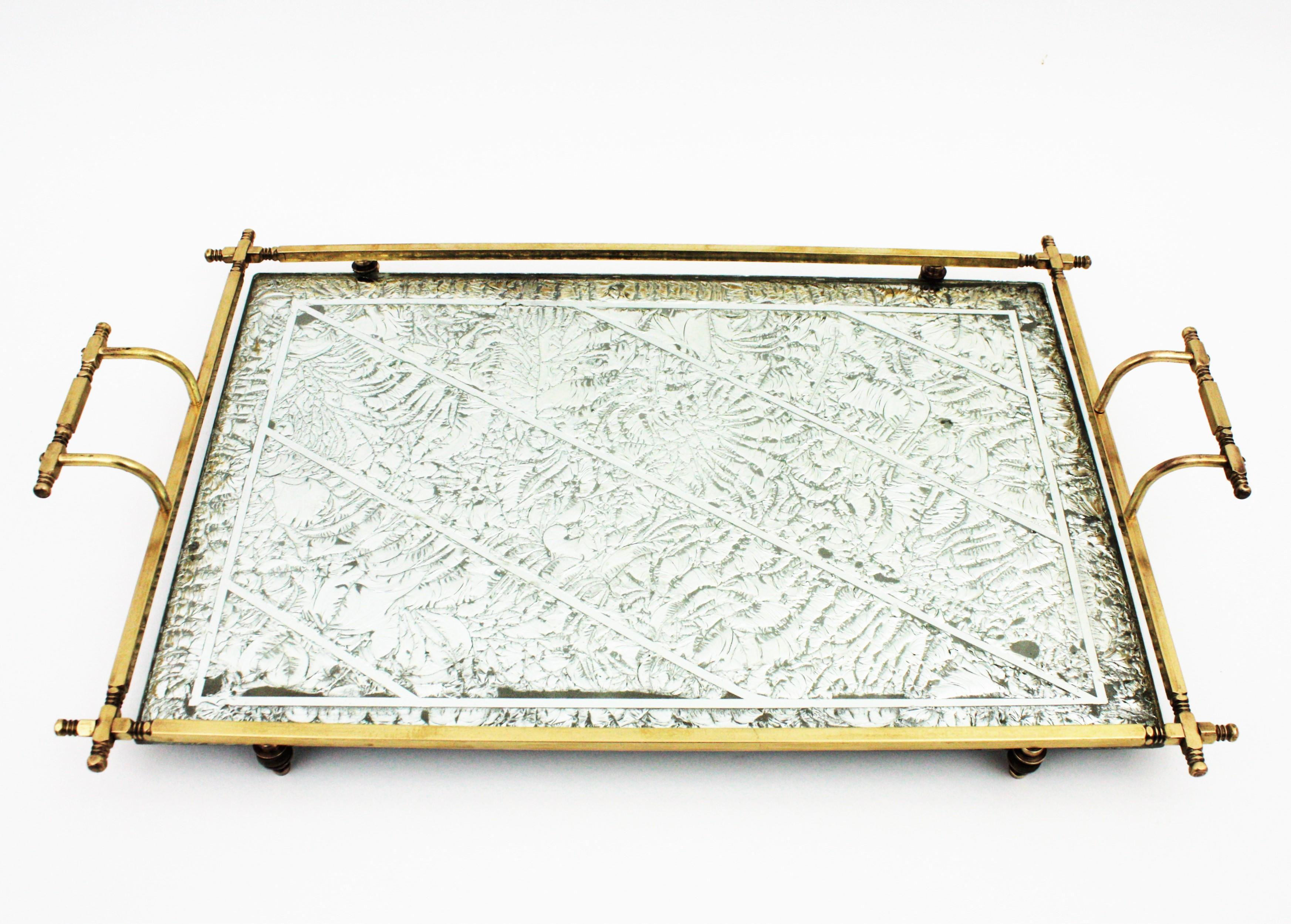 French Art Deco Tray with Handles in Brass, Silver Leaf, and Mirror  7