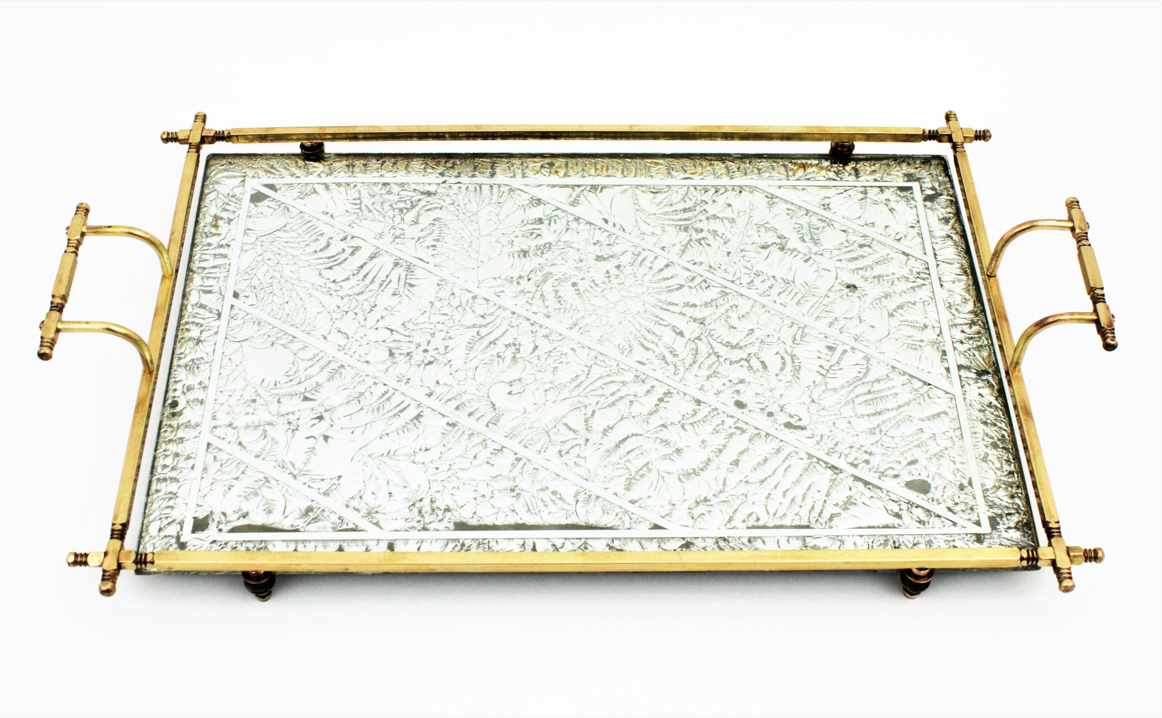 French Art Deco Tray with Handles in Brass, Silver Leaf, and Mirror  3