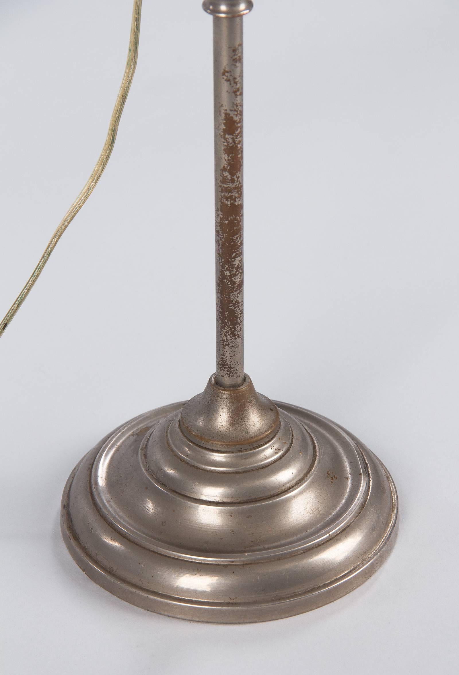 French Art Deco Silver Metal Desk Lamp with Glass Shade, 1930s 12