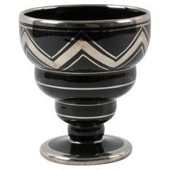 French Art Deco Silver Overlay and Black Ceramic Vase by Ceram, 1930s