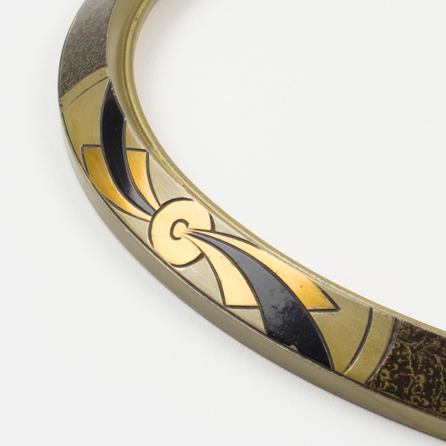 Mid-20th Century French Art Deco Silver Painted Wood Oval Frame for Painting, Drawing or Mirror For Sale