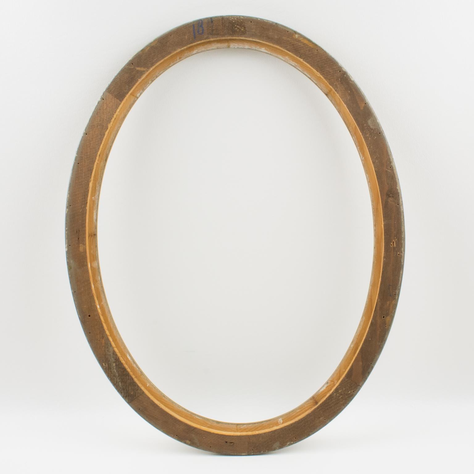 French Art Deco Silver Painted Wood Oval Frame for Painting, Drawing or Mirror For Sale 3