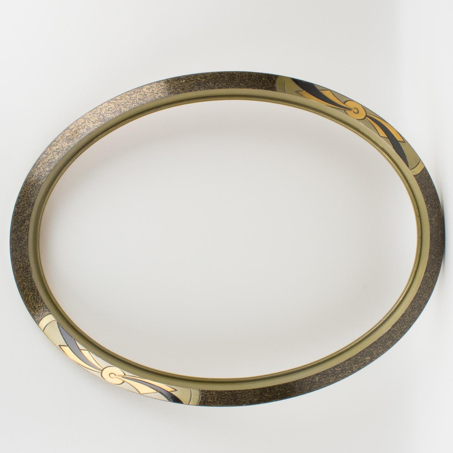 French Art Deco Silver Painted Wood Oval Frame for Painting, Drawing or Mirror For Sale 4