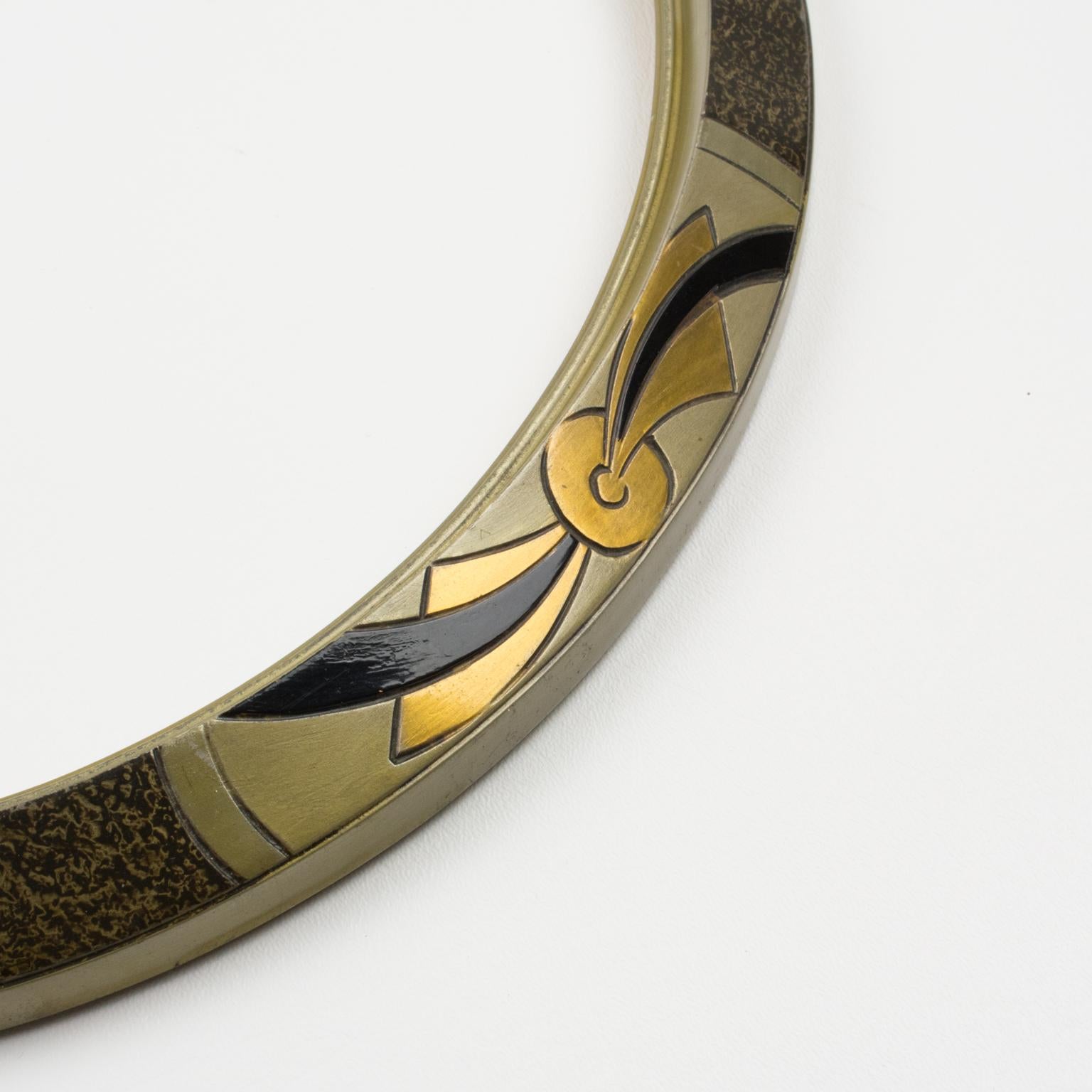 French Art Deco Silver Painted Wood Oval Frame for Painting, Drawing or Mirror For Sale 5
