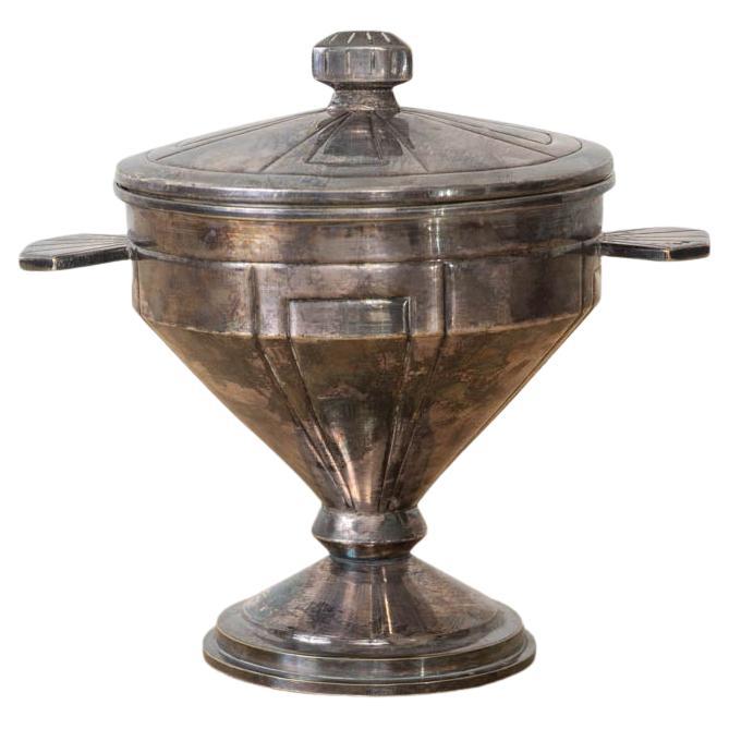 French Art Deco Silver Pedestal Dish with Lid