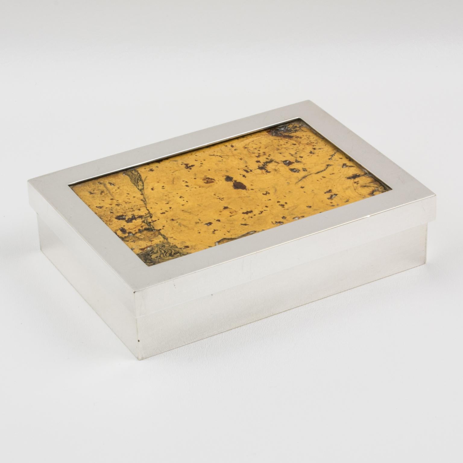 French Debladis Paris Art Deco Silver Plate and Cork Decorative Box, 1940s