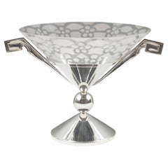 Centro de mesa Art Decó de chapa de plata y cristal grabado