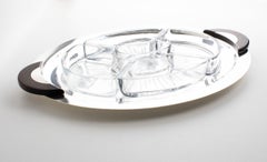 French Art Deco Silver Plate Barware Serving Set Tray and Crystal Dishes