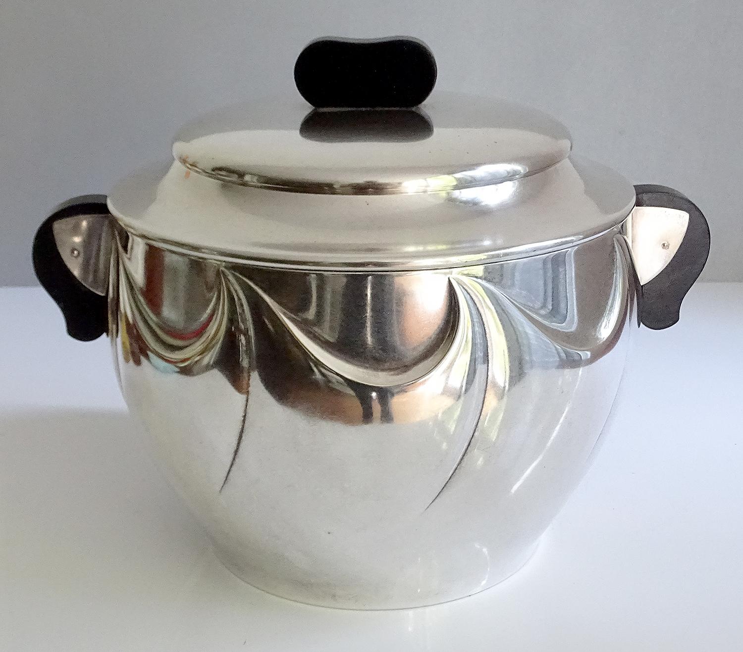 French Art Deco Silver Plate Champagne Wine Cooler Ice Bucket 1930s Wave Pattern 1