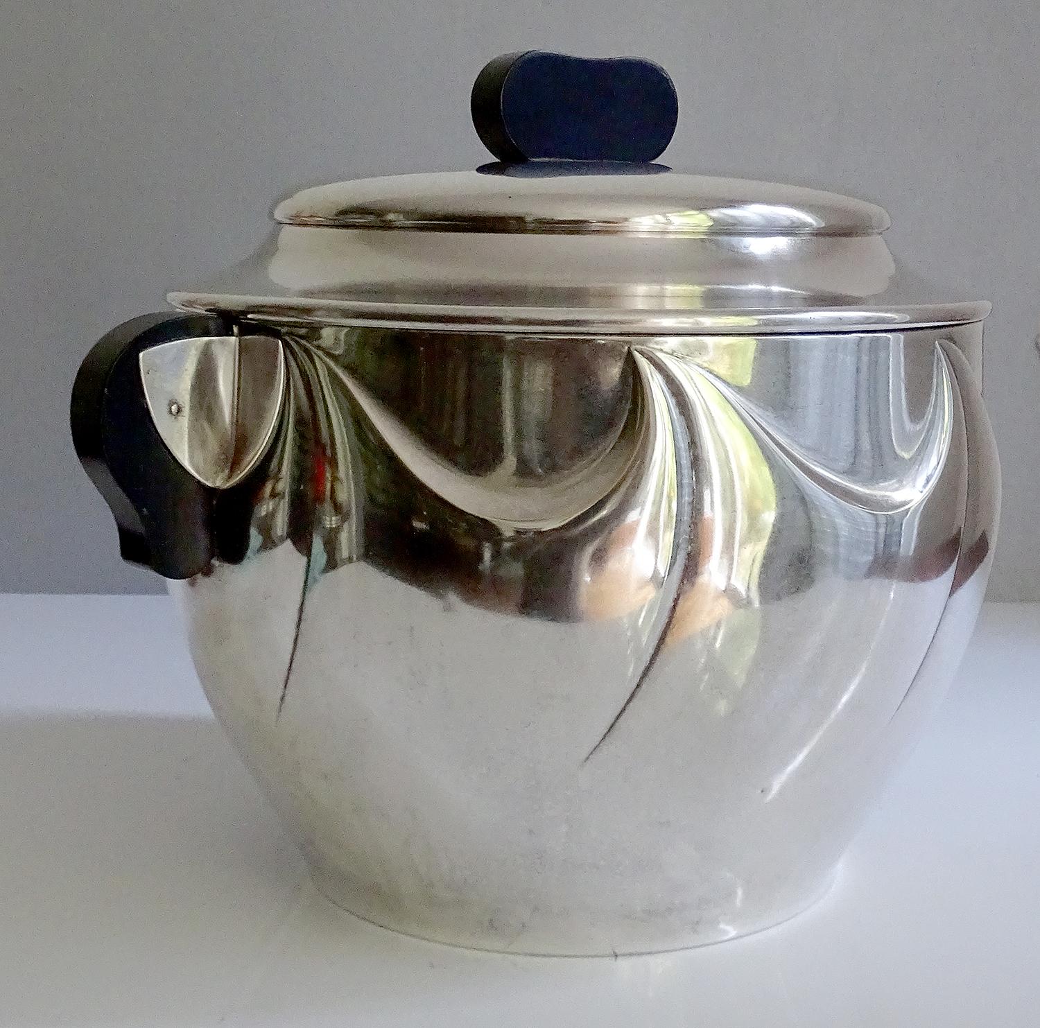 French Art Deco Silver Plate Champagne Wine Cooler Ice Bucket 1930s Wave Pattern 3