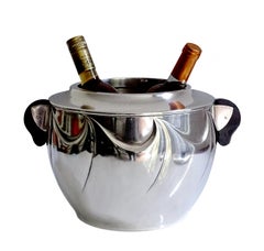 French Art Deco Silver Plate Champagne Wine Cooler Ice Bucket 1930s Wave Pattern