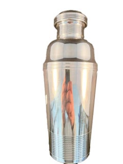 French Art Deco Silver Plate Cobbler Type Cocktail Shaker w/Ribbed Decoration