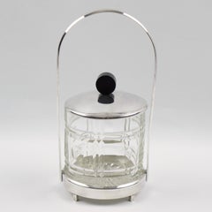 French Art Deco Silver Plate Crystal Condiment Serving Jar