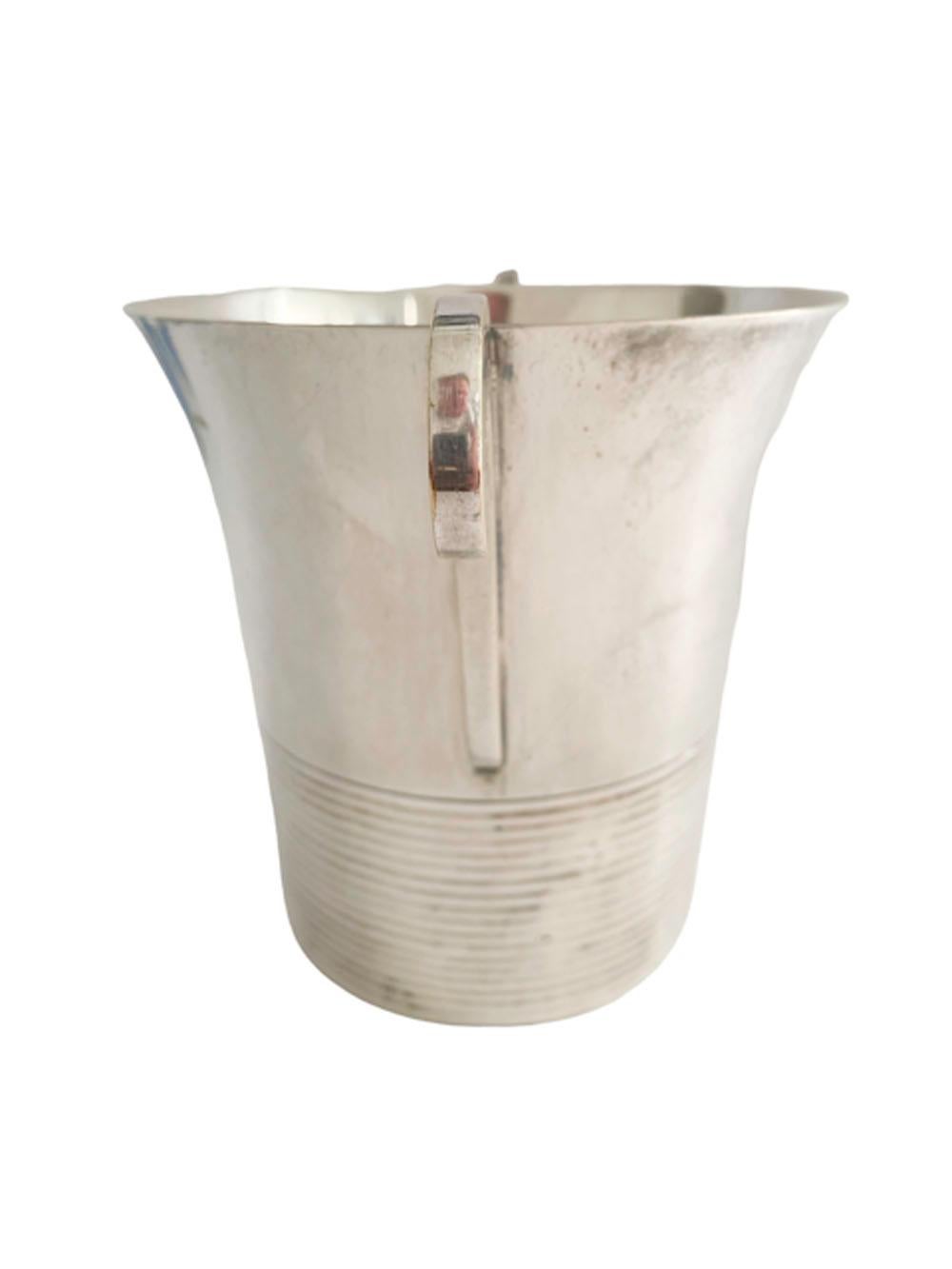 French Art Deco Silver Plate Ice Bucket w/Ribbed Decoration and Scrolled Handles For Sale 1