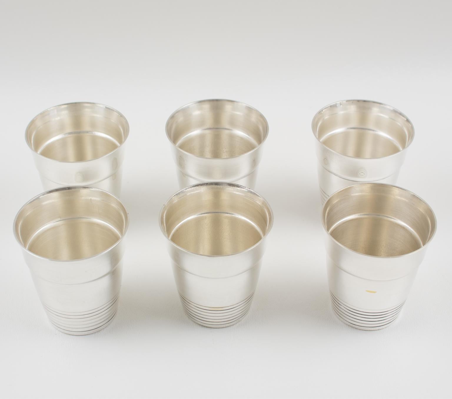 French Art Deco Silver Plate Martini Shaker and 6 Cocktail Cups 5