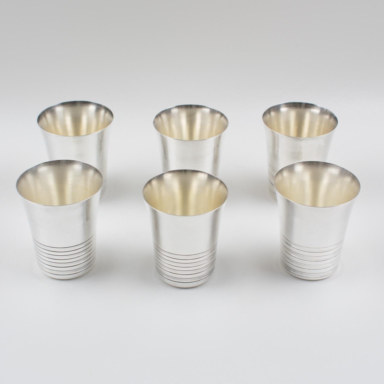 French Art Deco Silver Plate Shaker and 6 Cocktail Cups 5