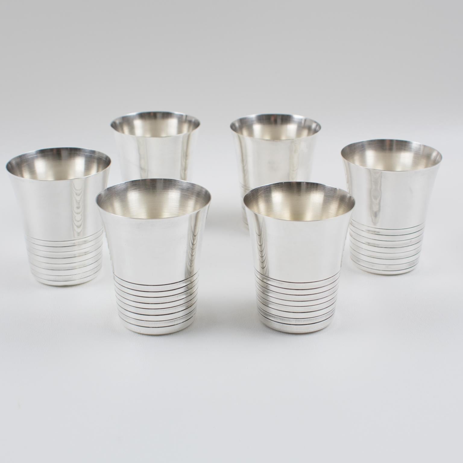 French Art Deco Silver Plate Shaker and 6 Cocktail Cups 6