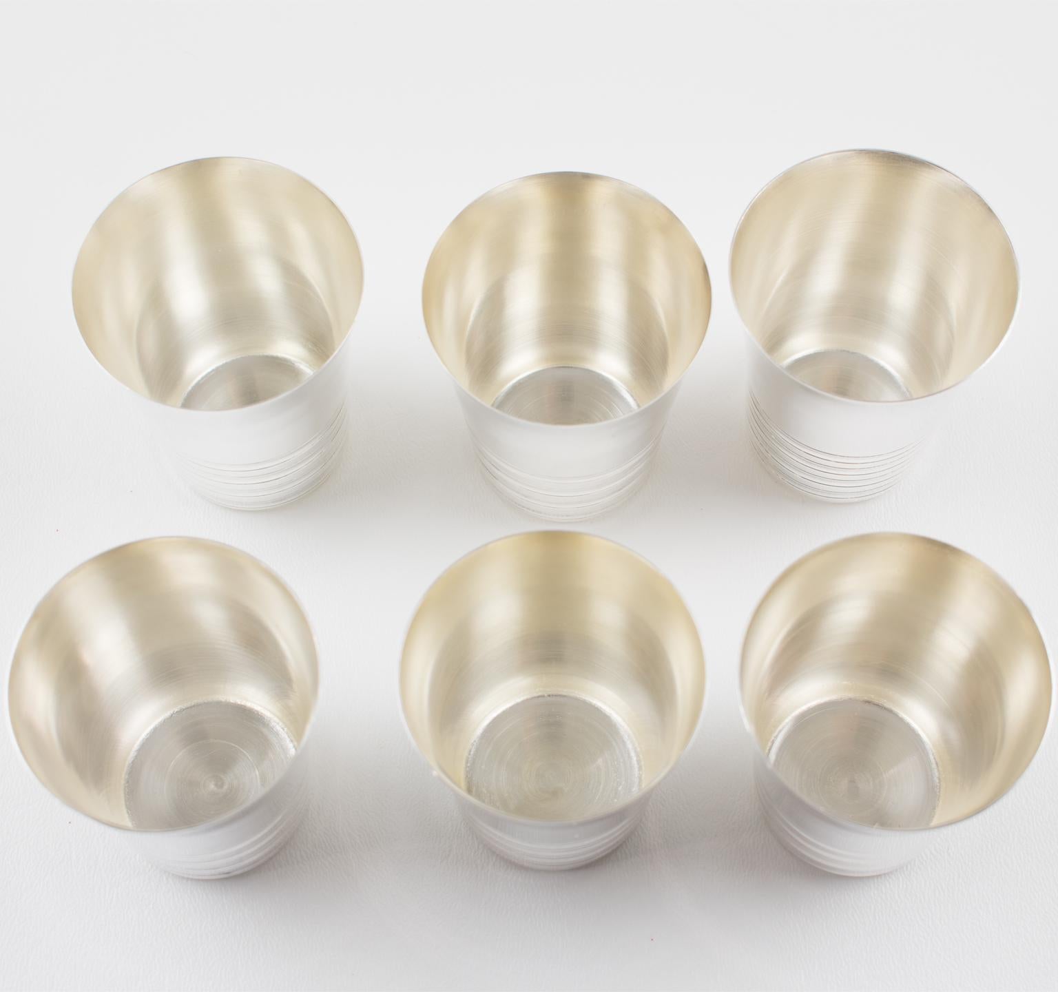 French Art Deco Silver Plate Shaker and 6 Cocktail Cups 8